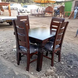 4 Seater Rectangular Wooden Dining Set With Grey Cushions