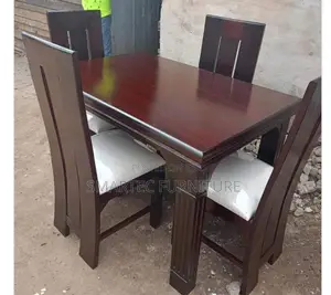 4 Seater Rectangular Wooden Dining Set With Cut Out Chairs