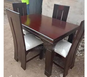 4 Seater Rectangular Wooden Dining Set With Cut Out Chairs