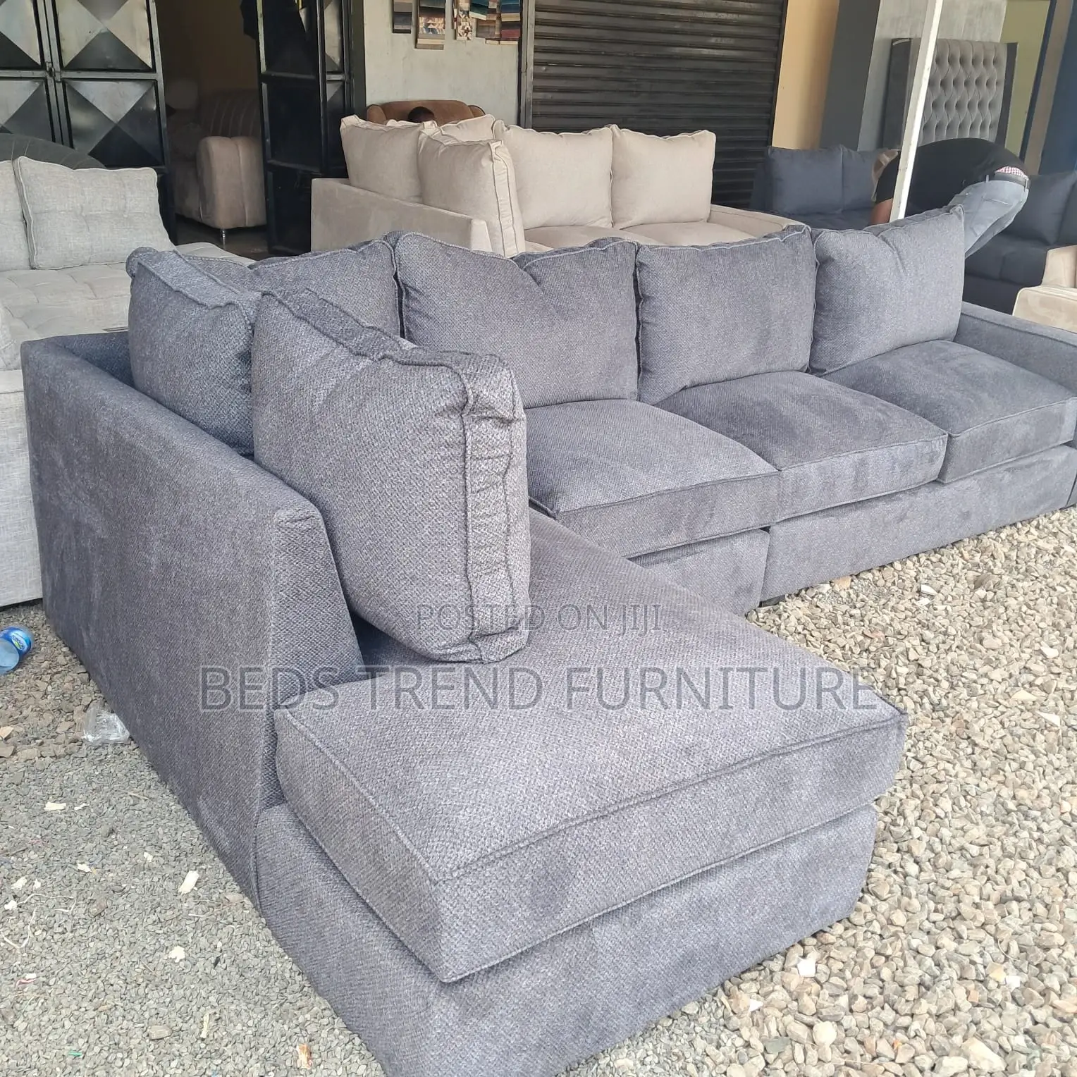 6 Seater L Seat Gray Sofa
