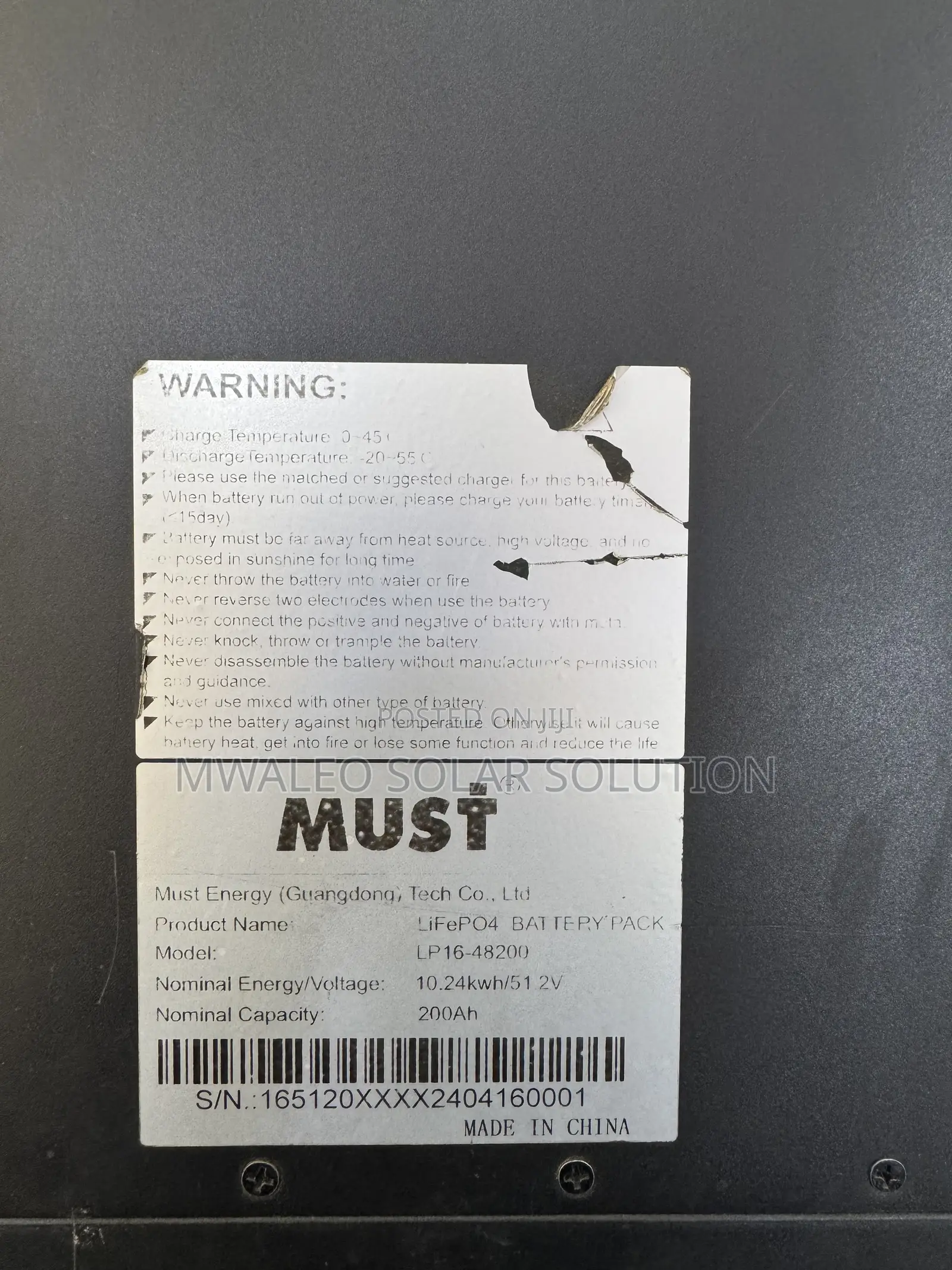 10.24kwh 51.2v Must Lithium Battery