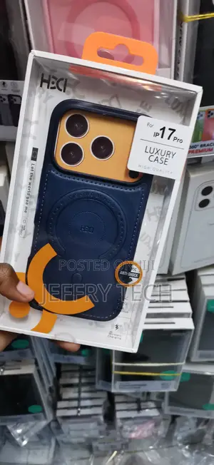 iPhone 17 Pro,Case- Navy Blue and Orange Leather Finish.