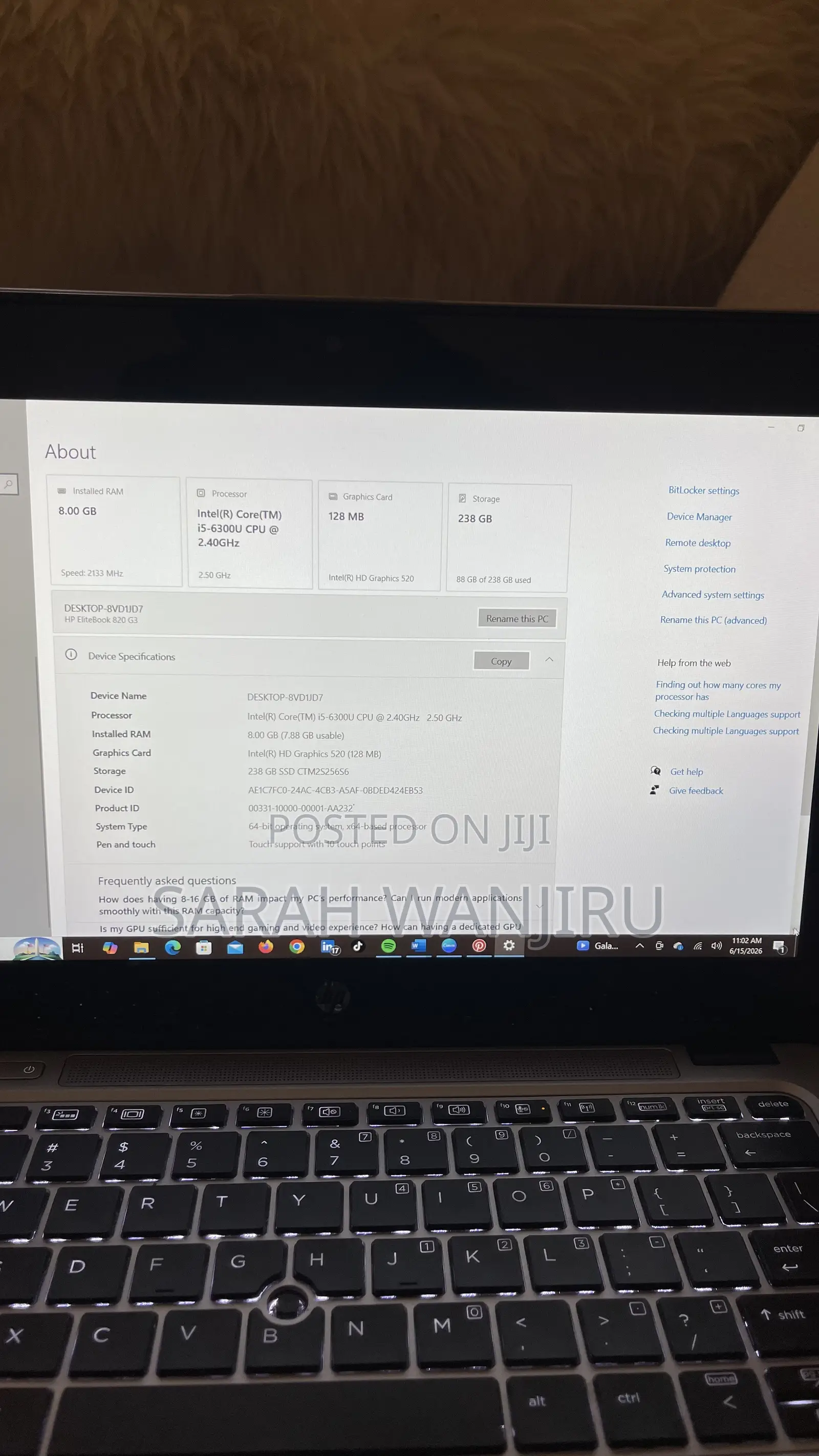 Laptop HP EliteBook 820 G3 8GB Intel Core i5 SSD 256GB
