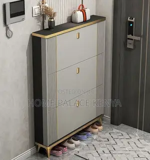Shoe Rack: 3 Tier Cabinet With Gold Detailed Handles
