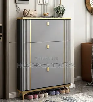Shoe Rack: 3 Tier Cabinet With Gold Detailed Handles