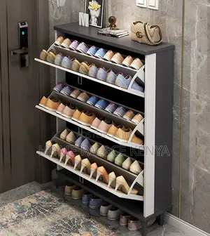 Shoe Rack: 3 Tier Cabinet With Gold Detailed Handles