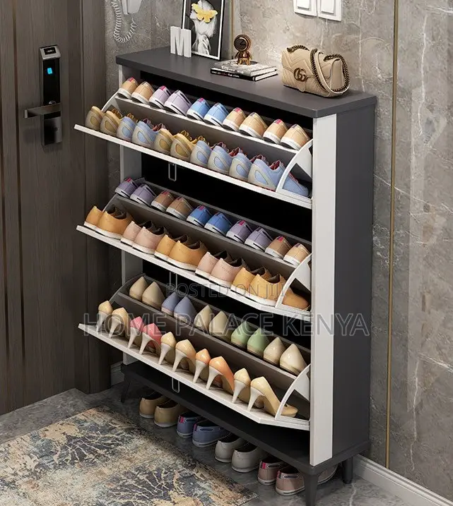 Shoe Rack: 3 Tier Cabinet With Gold Detailed Handles