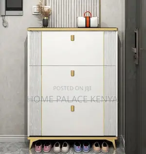 Shoe Rack: 3 Tier Cabinet With Gold Detailed Handles