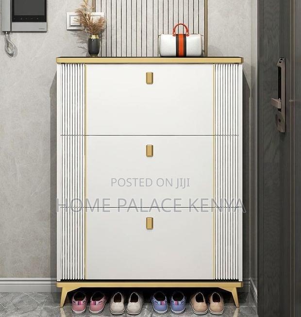 Shoe Rack: 3 Tier Cabinet With Gold Detailed Handles - thumbnail 5