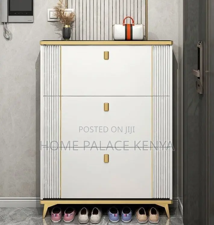 Shoe Rack: 3 Tier Cabinet With Gold Detailed Handles