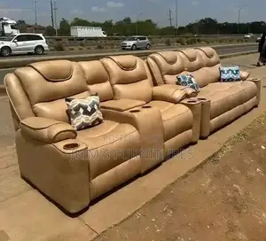 Large Beige Leather Sectional Sofa
