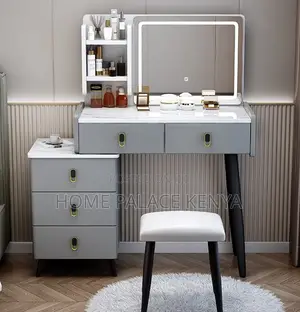 Dressing Table: Vanity Table With Stool and Rectangular Mirror