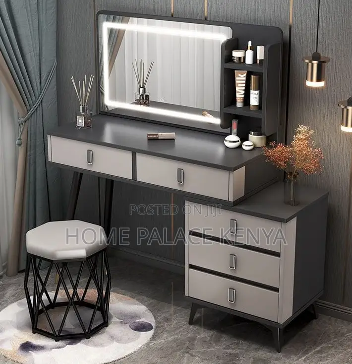 Dressing Table: Vanity Table With Stool and Rectangular Mirror