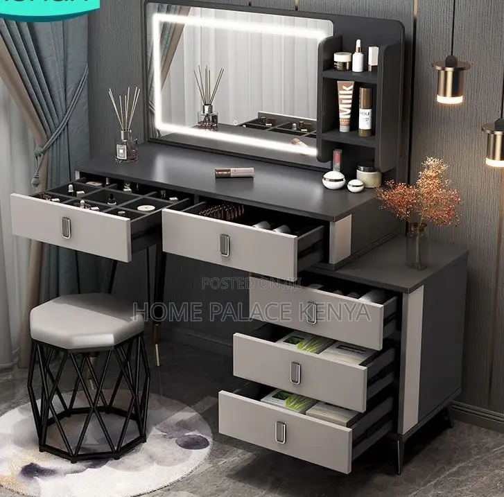 Dressing Table: Vanity Table With Stool and Rectangular Mirror