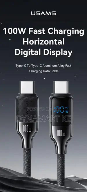 Usams 100w 1.2m Digital Display Fast Charging Data Cable Type-C to C