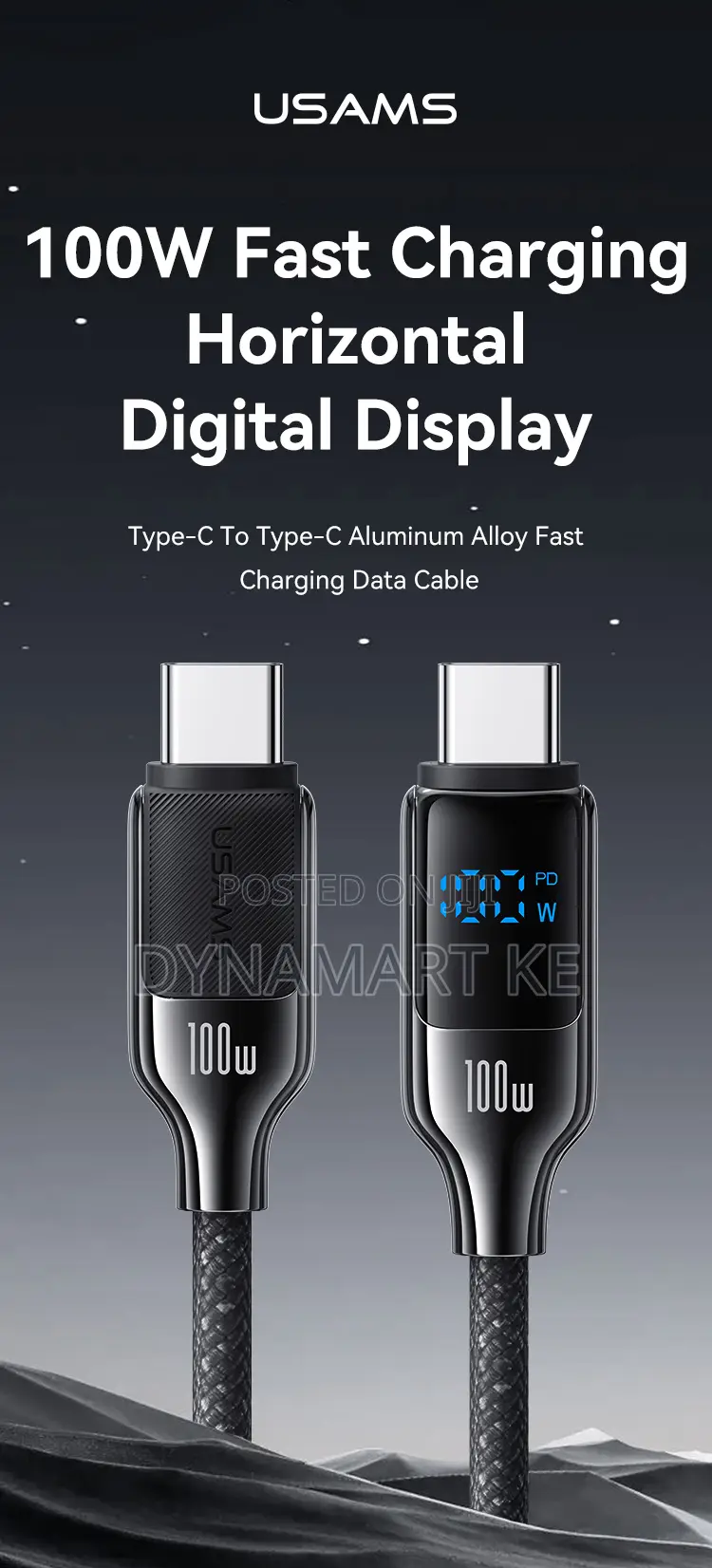 Usams 100w 1.2m Digital Display Fast Charging Data Cable Type-C to C