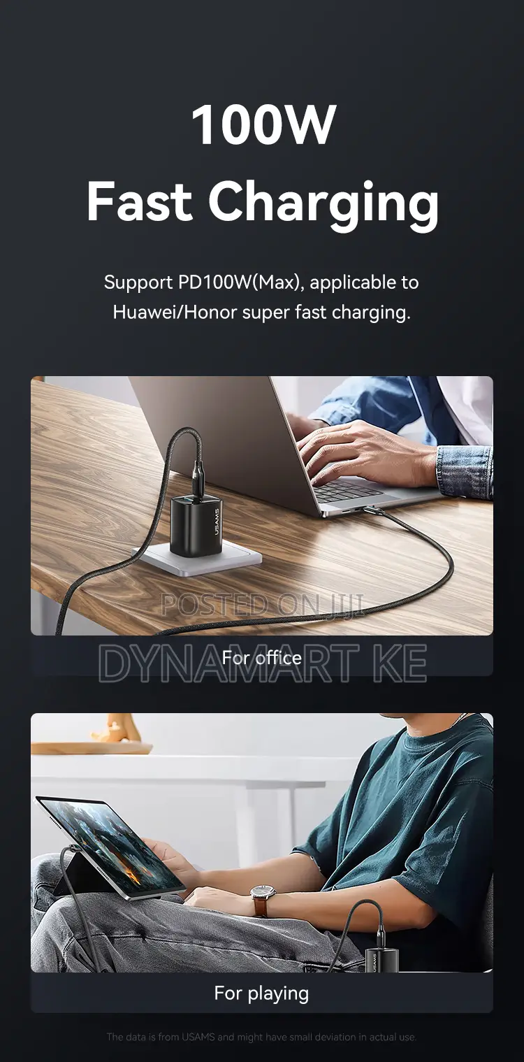 Usams 100w 1.2m Digital Display Fast Charging Data Cable Type-C to C