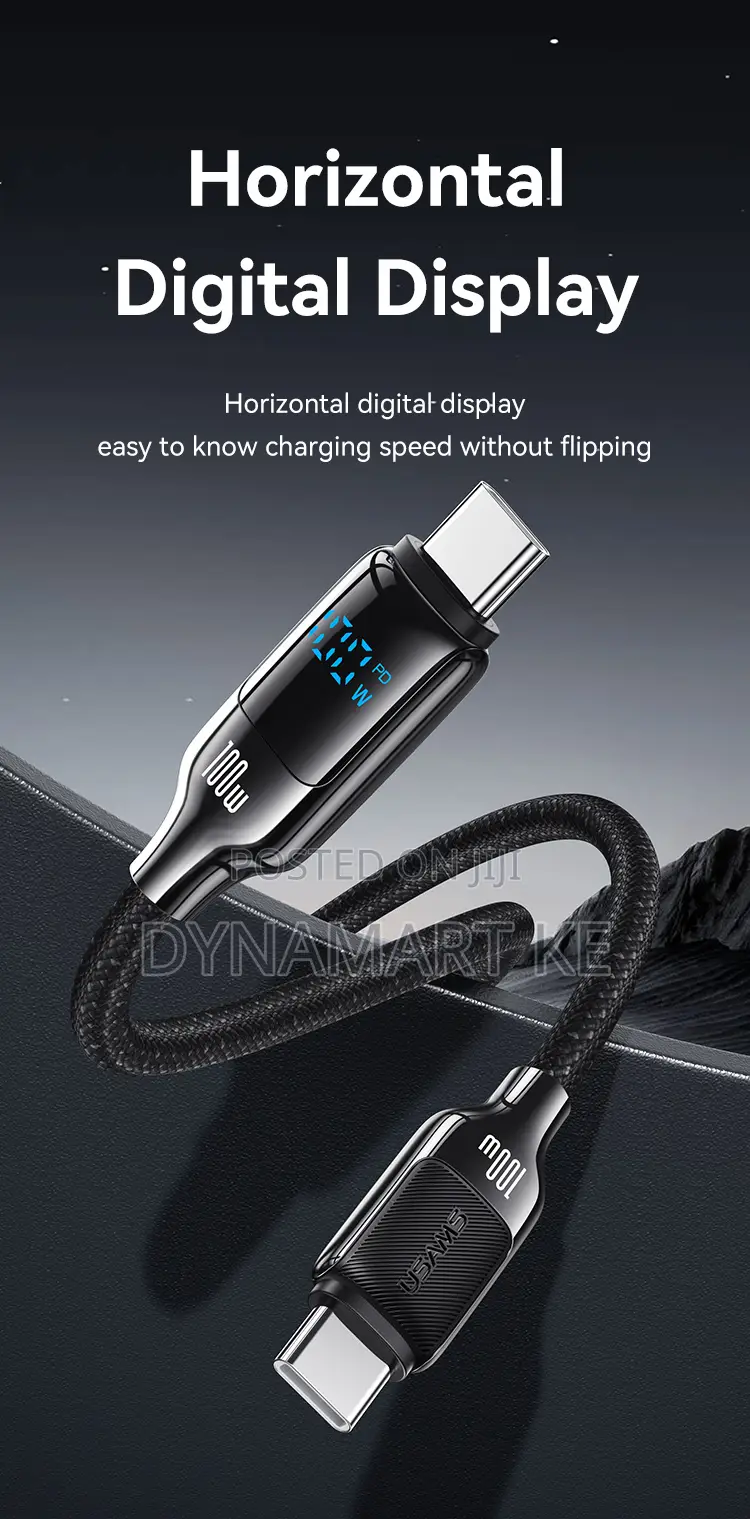 Usams 100w 1.2m Digital Display Fast Charging Data Cable Type-C to C