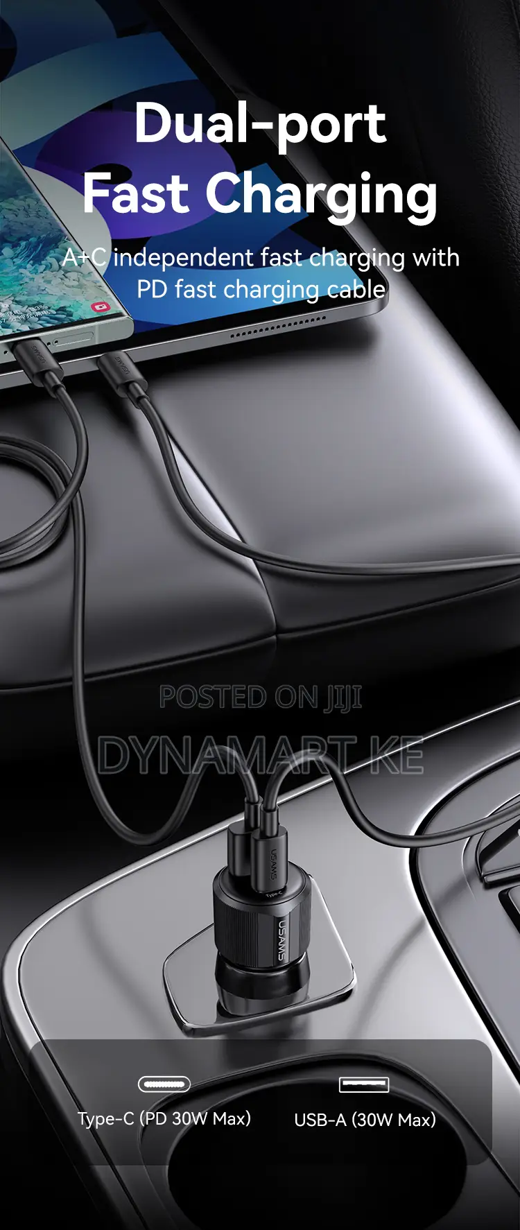 Usams 60w A+C Dual-port Fast Car Charger