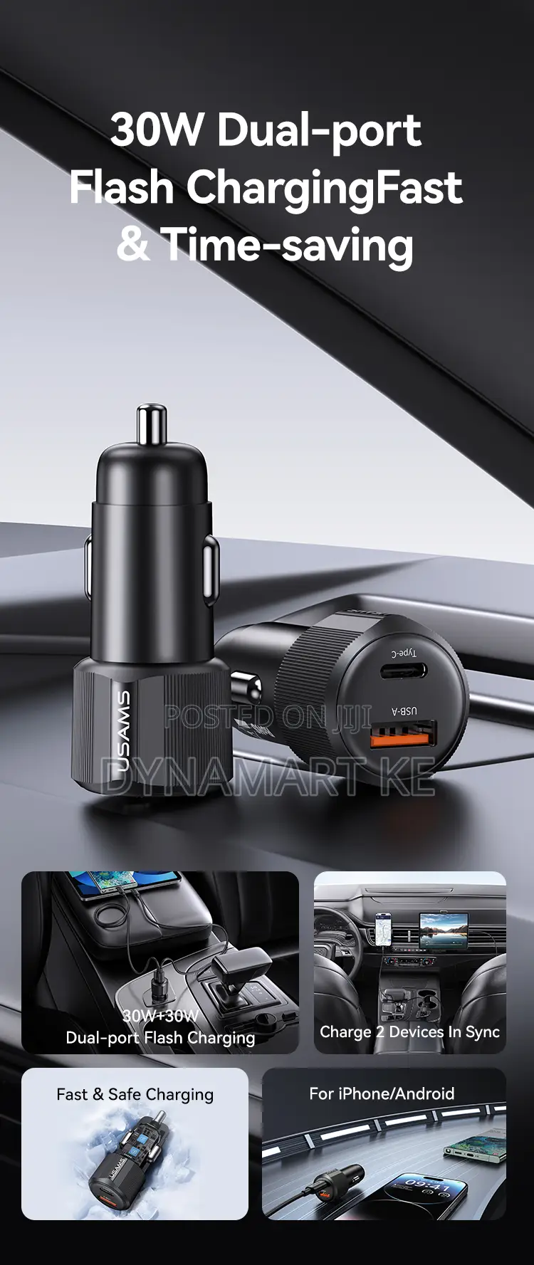 Usams 60w A+C Dual-port Fast Car Charger