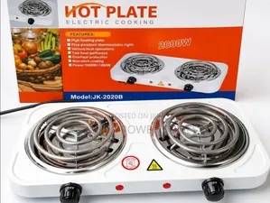 Double Coil Electric Hot Plate - Steel, Adjustable Temp, White