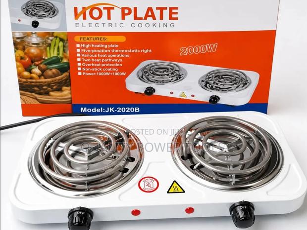 Double Coil Electric Hot Plate - Steel, Adjustable Temp, White