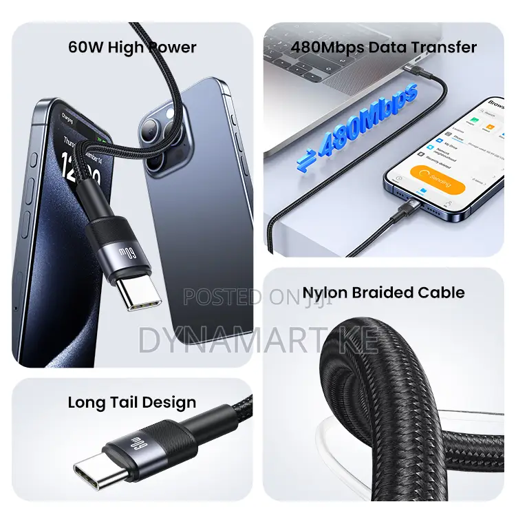 Usams 60w 1.2m Aluminum Alloy Charging and Data Cable Type-C to Type-C