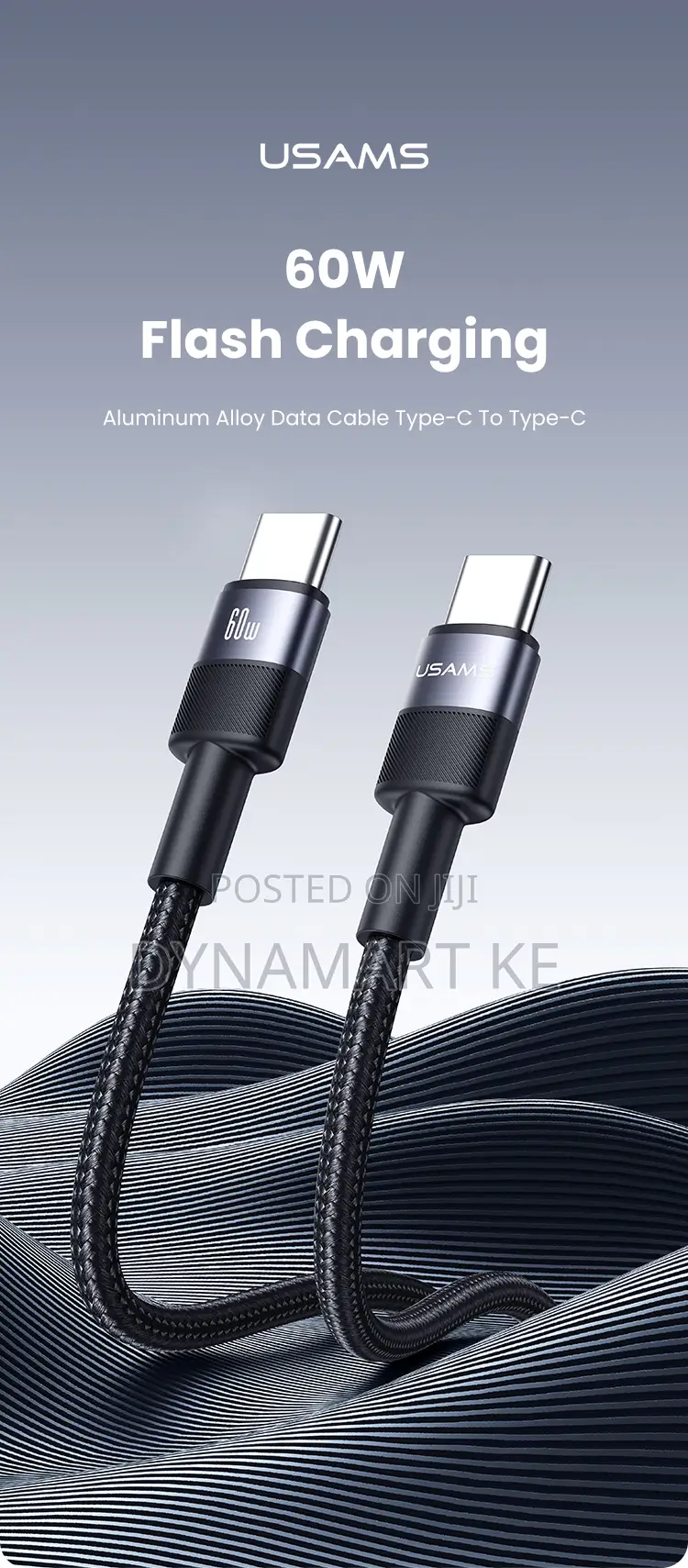 Usams 60w 1.2m Aluminum Alloy Charging and Data Cable Type-C to Type-C