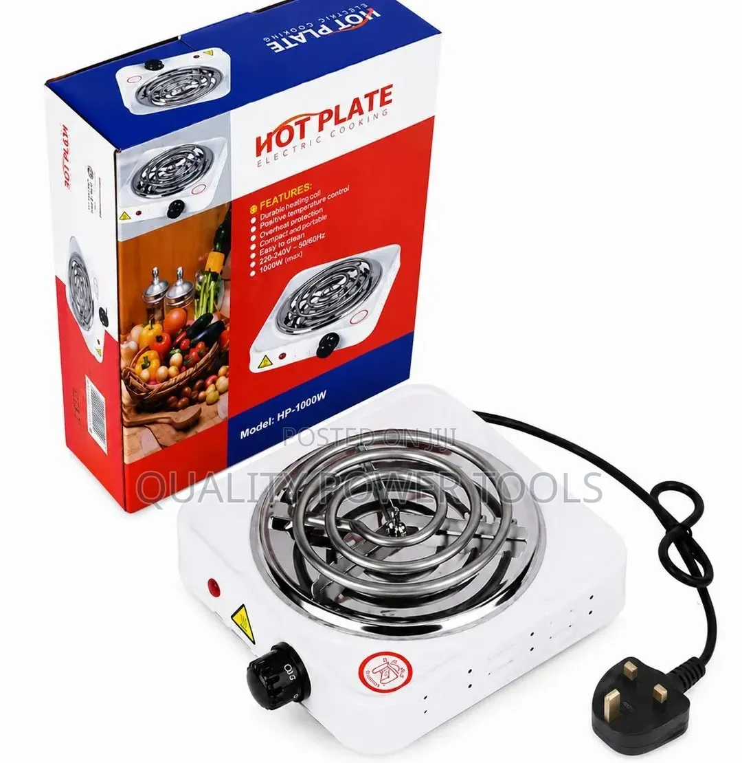 Double Coil Electric Hot Plate - Steel, Adjustable Temp, White
