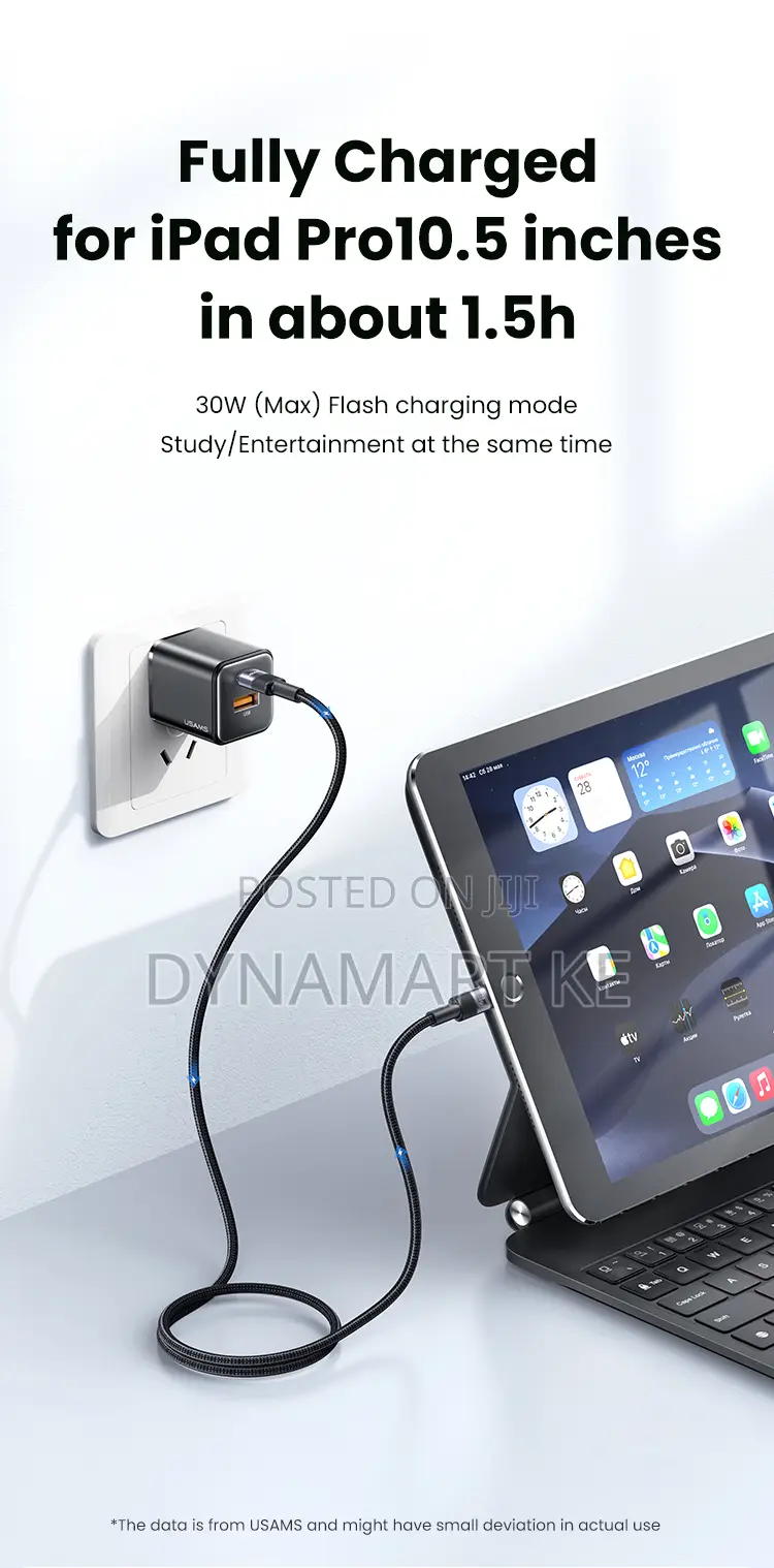 Usams 30w 1.2m Aluminum Alloy Charging Data Cable Type-C to Lightning