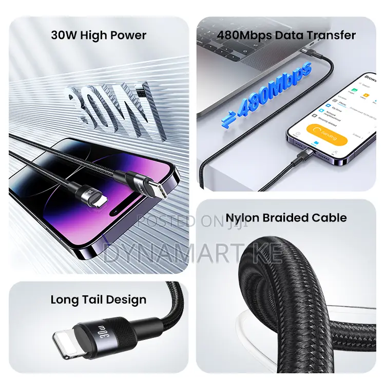 Usams 30w 1.2m Aluminum Alloy Charging Data Cable Type-C to Lightning