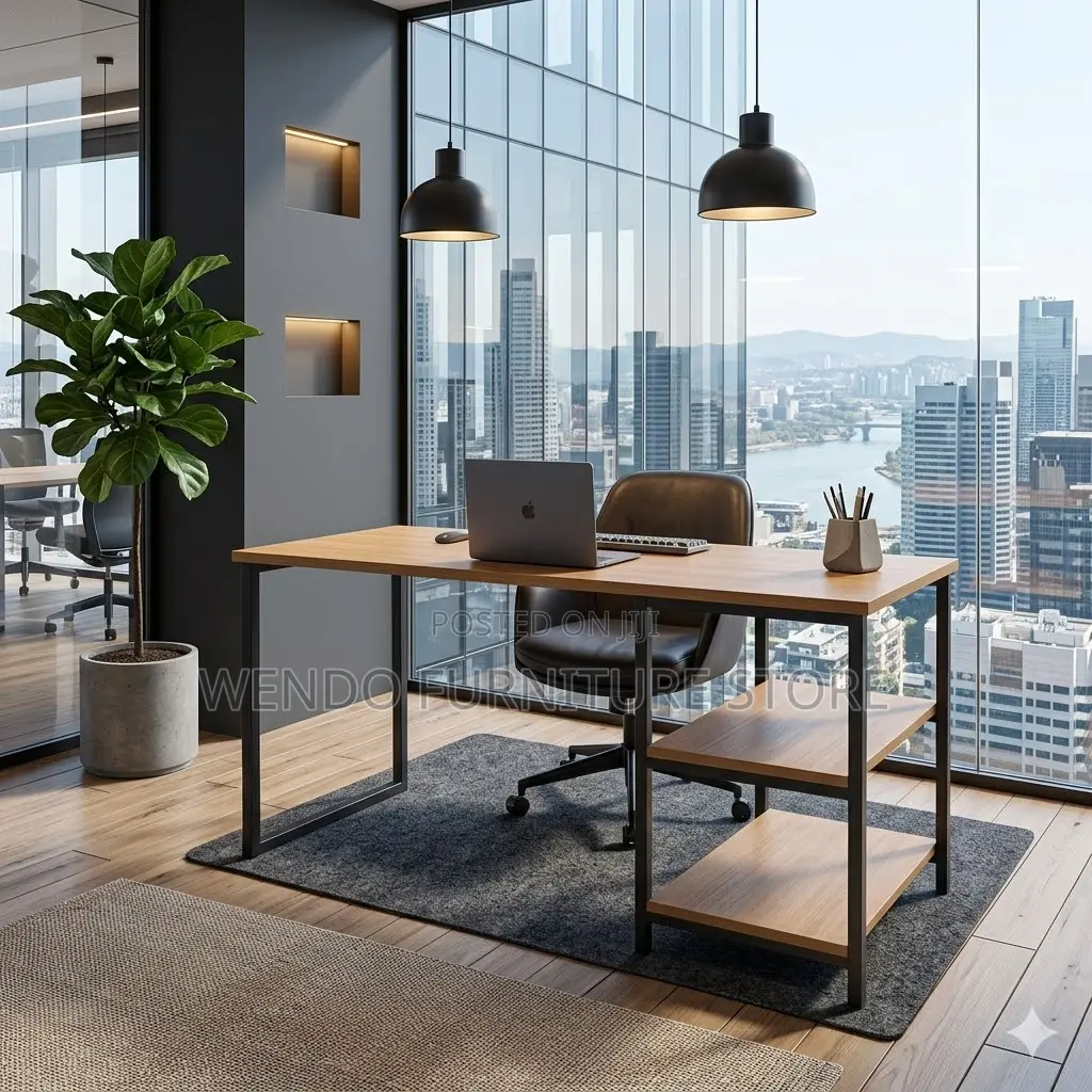 Home Desk; Wooden Computer Desk With Shelves