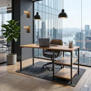 Home Desk; Wooden Computer Desk With Shelves