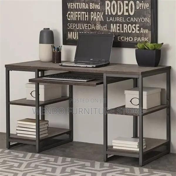 Home Desk; Wooden Computer Desk With Shelves - thumbnail 3