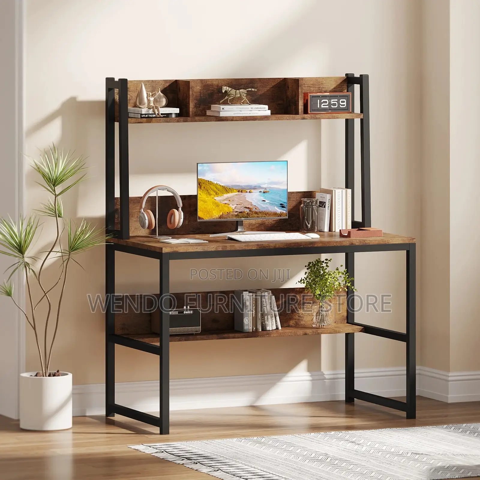 Home Desk; Wooden Computer Desk With Shelves