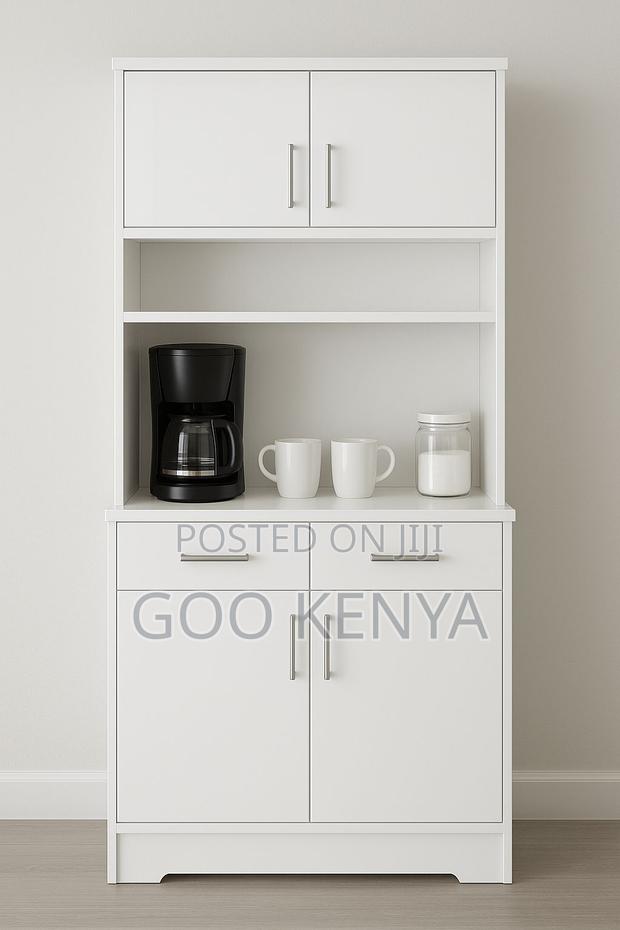 Kitchen Cabinet; Modern Microwave Oven Cabinet With Sideboard Storage - thumbnail 2