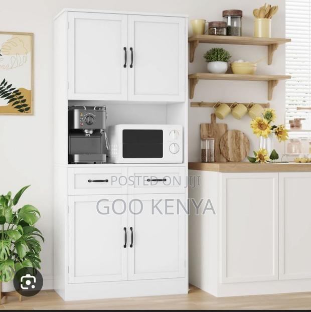 Kitchen Cabinet; Modern Microwave Oven Cabinet With Sideboard Storage - thumbnail 4