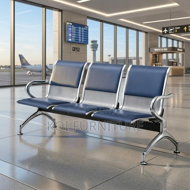 Office Benches; Three Seaters Leather Bench With Metallic Sturdy
