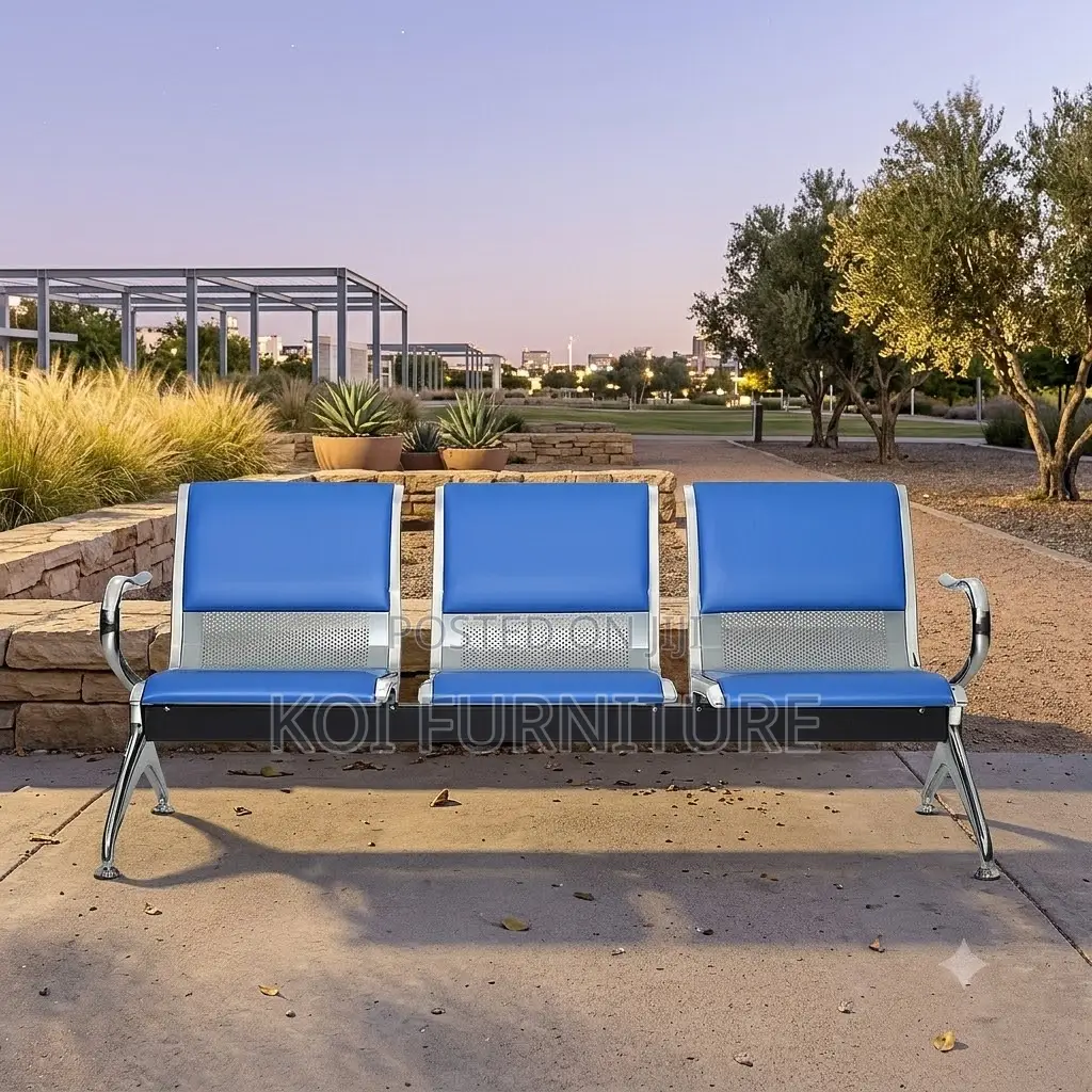 Office Benches; Three Seaters Leather Bench With Metallic Sturdy