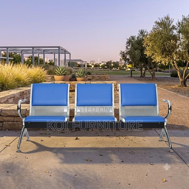 Office Benches; Three Seaters Leather Bench With Metallic Sturdy - thumbnail 2