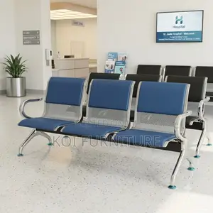 Office Benches; Three Seaters Leather Bench With Metallic Sturdy
