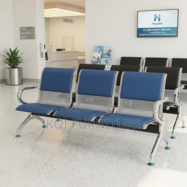 Office Benches; Three Seaters Leather Bench With Metallic Sturdy - thumbnail 3