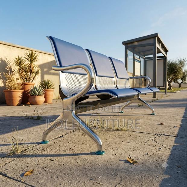 Office Benches; Three Seaters Leather Bench With Metallic Sturdy - thumbnail 4