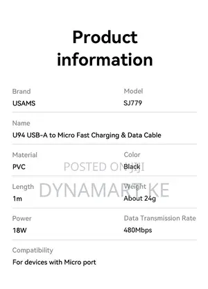Usams 18w 1m Usb-a to Micro Fast Charging Data Cable