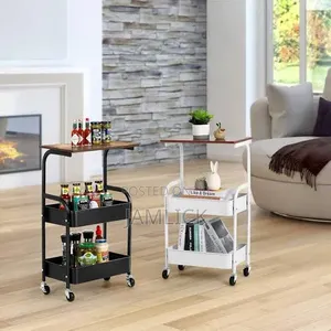 Wooden Top Double Mesh Tray Trolley Rack - Pm