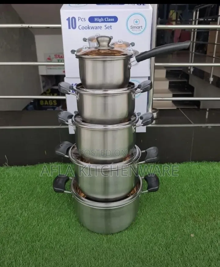 10 Pieces Silver Cookware Set