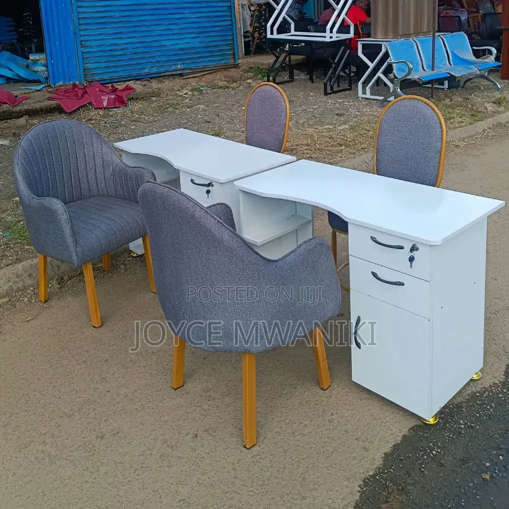 2 Manicure Sets, White Board Tabl, Grey Seats 