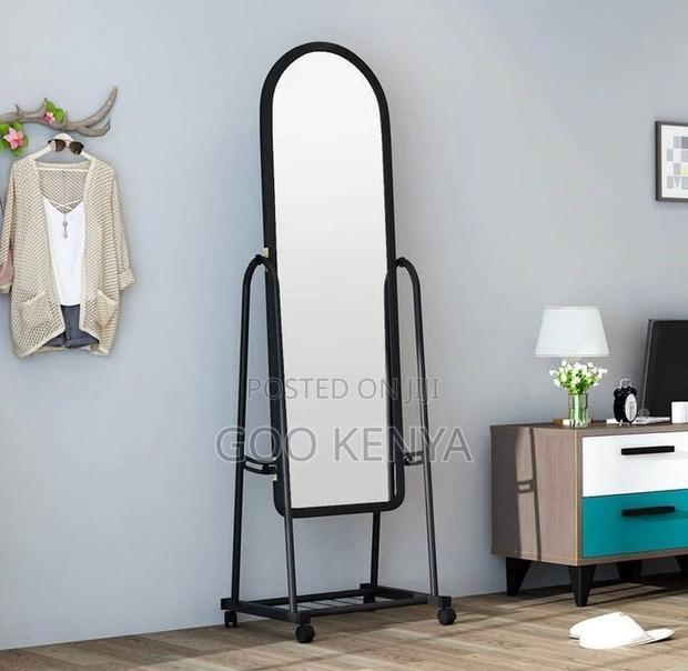 Bedroom Mirror; Modern Mobile Full Body Mirror With Storage - thumbnail 2