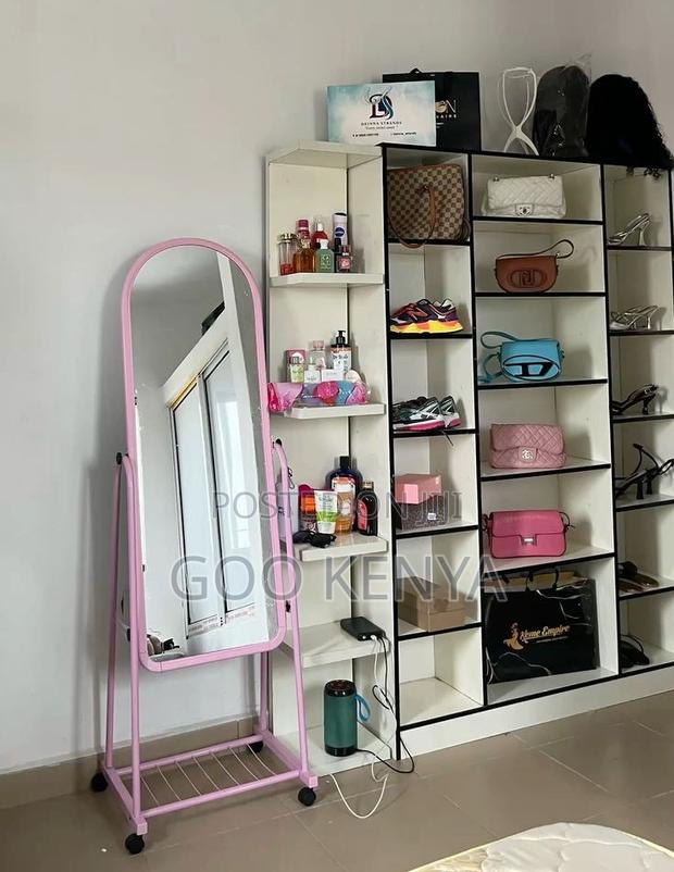 Bedroom Mirror; Modern Mobile Full Body Mirror With Storage - thumbnail 4