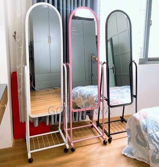 Bedroom Mirror; Modern Mobile Full Body Mirror With Storage - thumbnail 8